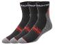 Trois paires de chaussettes noires Parkside avec des rayures rouges.