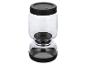 Bocal en verre transparent avec couvercle et base noirs