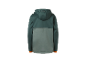 Une veste softshell verte à capuche, vue arrière.