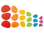 Des pierres de jeu rondes et colorées en rouge, orange, jaune, vert, bleu et rose.