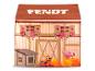 Cabane Fendt pour enfants en forme de grange avec des poules et un chien.