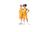 Deux enfants en maillots de basket jaunes.