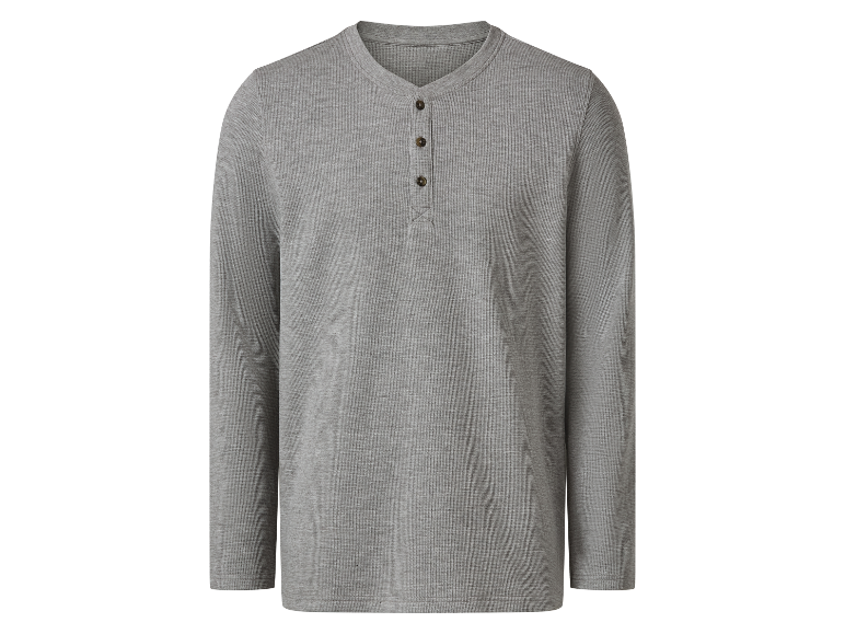 Une chemise henley grise à manches longues.