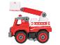 Un camion de pompiers rouge en jouet avec une échelle et l'inscription 'City Public Security'