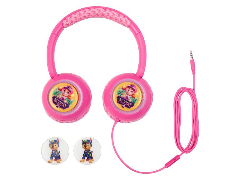 Casque rose Paw Patrol avec deux autocollants.