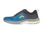 Chaussures de course bleues avec des accents verts.