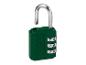 Cadenas à combinaison vert ouvert avec anse métallique.