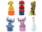Six figurines de personnages Disney et Marvel, dont Simba, Spider-Man, Groot, Stitch et Elsa.