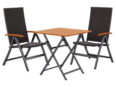 LIVARNO® Table de jardin + Lot de 2 fauteuils pliants tressés Valencia