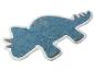 Un tapis bleu en forme de dinosaure.