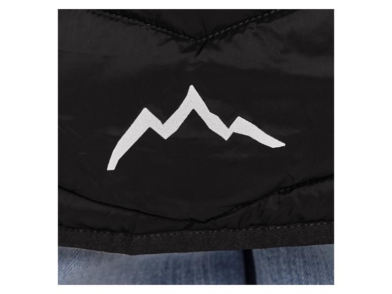 Gilet noir rembourré avec logo montagne.