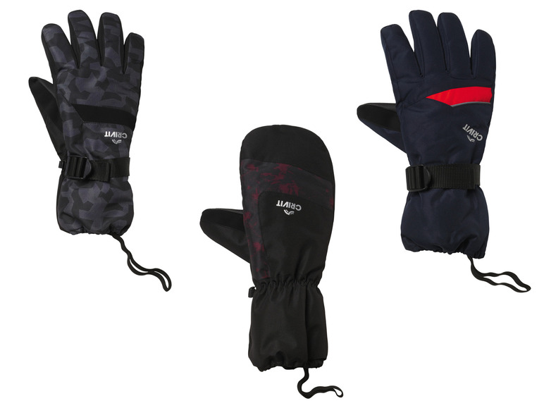 Trois paires de gants d'hiver Crivit avec différents motifs.