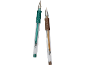 Deux stylos gel Crelando, un vert et un doré.