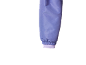 Gros plan d'une manche de veste violette avec un poignet élastique et une doublure en polaire lilas.