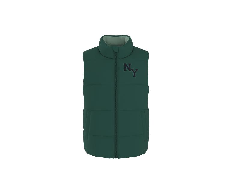 Gilet matelassé vert avec logo « NY » sur la poitrine.