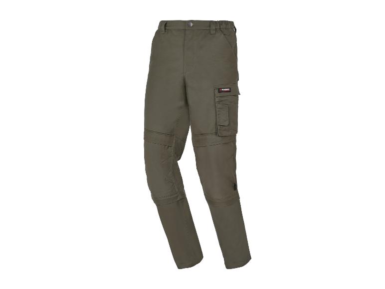 Pantalon de travail homme vert olive avec poches et fermetures éclair.