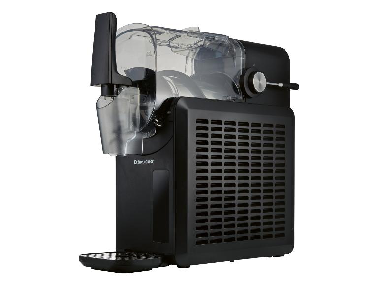 Machine noire à glace ou à boissons avec un récipient transparent et un robinet distributeur.