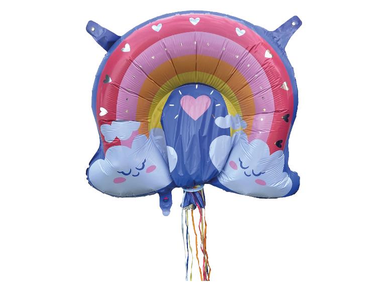 Ballon en aluminium en forme d'arc-en-ciel avec des nuages et des cœurs.