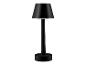 Une lampe noire avec un pied cylindrique et un abat-jour.