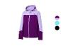Veste de sport violette et lavande avec fermeture éclair et capuche, avec options de couleur affichées.