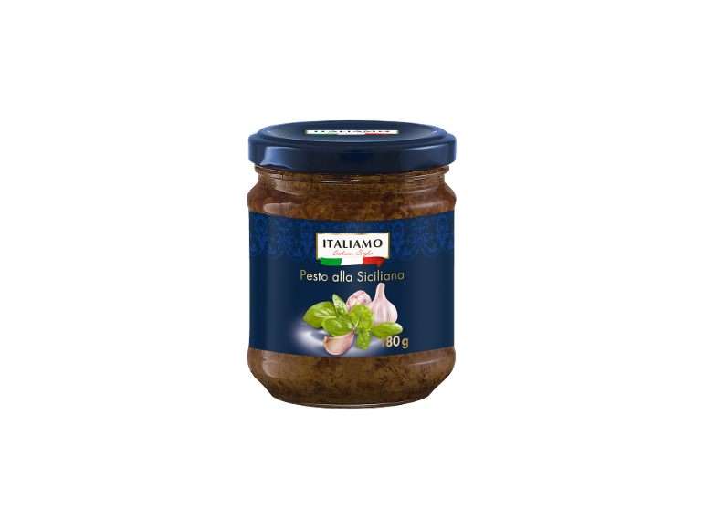 Pot de pesto sicilien avec basilic et ail, 180g.