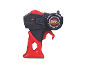 Télécommande de voiture jouet rouge et noire avec interrupteur marche/arrêt.