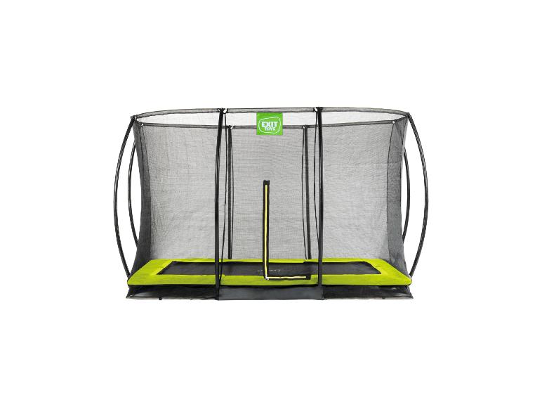 Trampoline rectangulaire avec filet de sécurité et détails verts