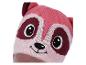 Bonnet tricoté rose pour enfant avec un motif de visage d'ours.