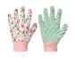 Une paire de gants de jardinage à motif floral et picots antidérapants.