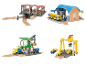Ensemble de train en bois avec gare, station de chargement et grue.