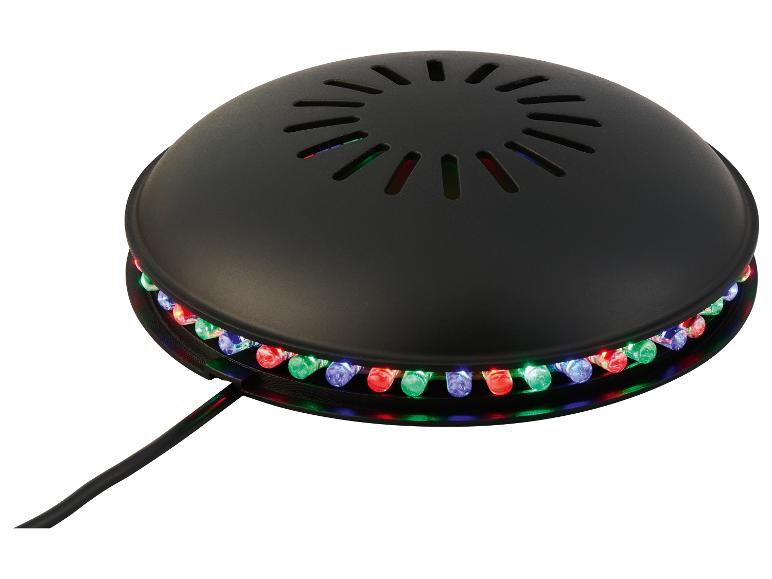 Lampe disco LED noire avec lumières colorées, avec câble d'alimentation.