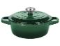 Cocotte en fonte verte avec couvercle et bouton argenté