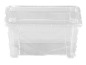 Boîte de rangement en plastique transparent avec couvercle.