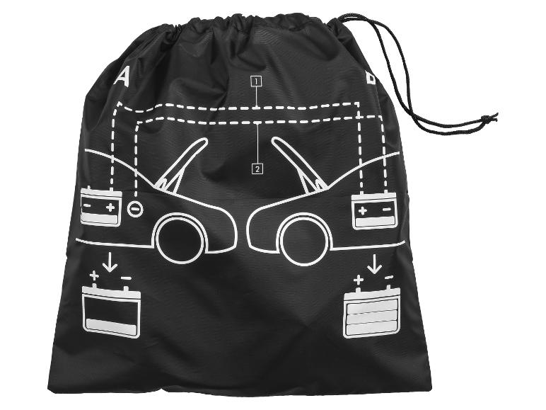 Sac noir avec schéma blanc pour le démarrage d'une batterie de voiture.