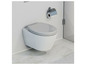 Des toilettes suspendues blanches avec un porte-papier toilette.