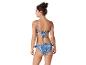 Maillot de bain deux pièces bleu à imprimé paisley.