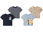 Trois t-shirts pour bébé, un à rayures, un à motifs et un avec une poche à carottes.