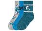 Trois paires de chaussettes Schtroumpfs aux couleurs et motifs différents.