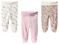 Trois leggings bébé : lapins, rose et imprimé floral.