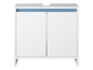 Armoire blanche avec deux portes et un détail bleu.