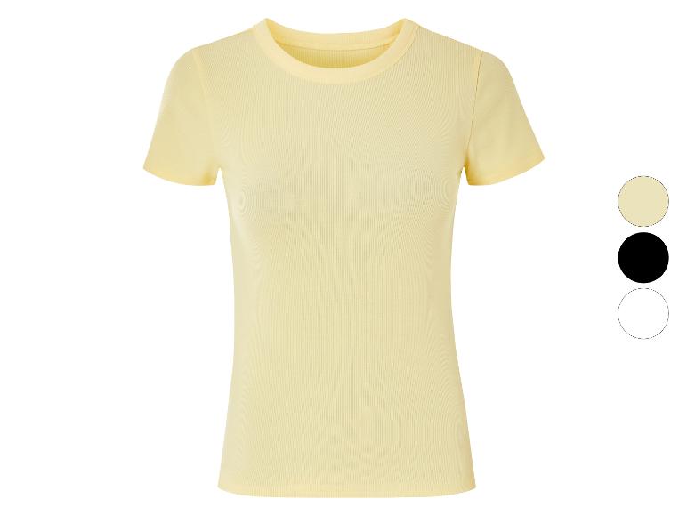 T-shirt côtelé jaune pâle, disponible en plusieurs couleurs.