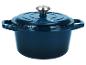 Cocotte en fonte émaillée bleu foncé avec couvercle et bouton argenté