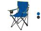 Chaise pliante bleue avec porte-gobelet, idéale pour le camping.
