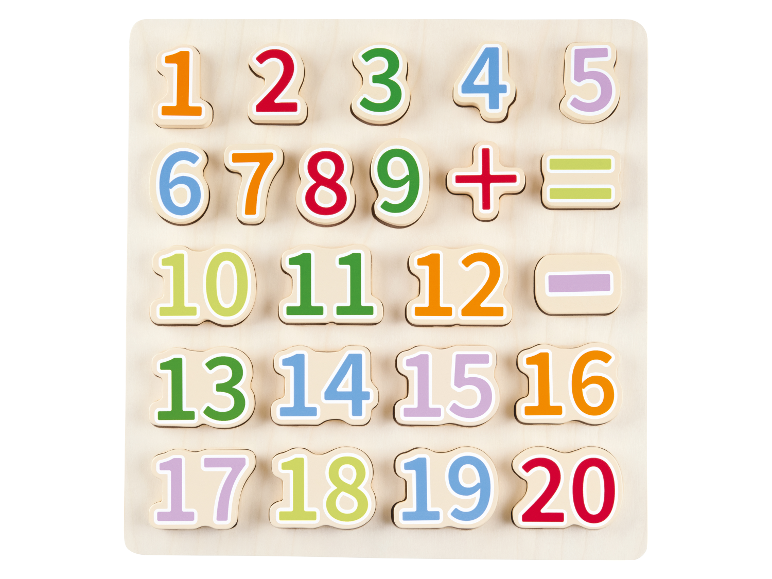 Puzzle en bois avec des pièces numérotées de 1 à 20.