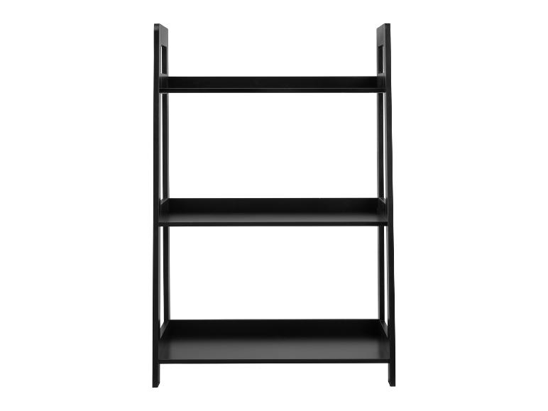 Étagère en bois noire à trois niveaux.