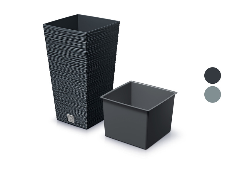 Deux pots Lechuza Cube en gris et noir.