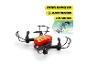 Drone rouge et noir à rayures jaunes, avec fonctions de stabilisation de vol et de retournement.