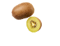 Kiwi doré entier et coupé en deux sur fond noir