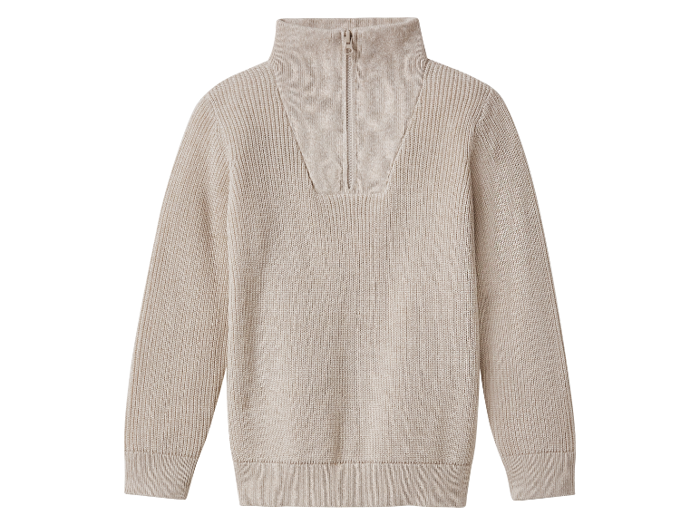 Pull en maille beige à demi-zip.