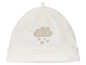 Bonnet blanc pour bébé avec un nuage 'Hello' et des coeurs.